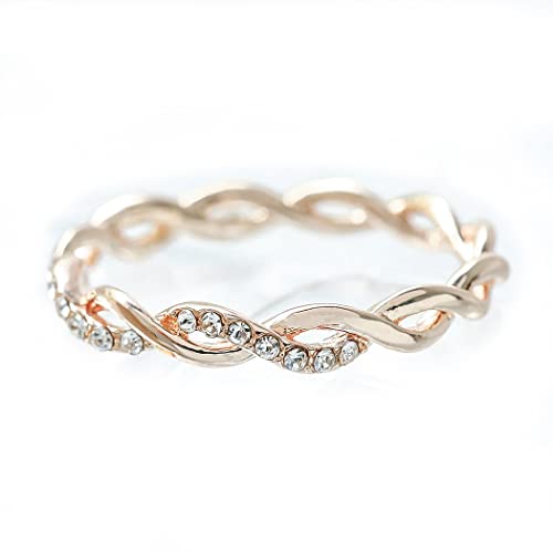Barogirl Twist Ring Engagement Ring Wedding Bands Rose Gold Rings Jewelry for Women and Lovers YR905(7)