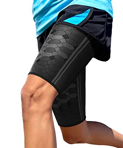 Sparthos Thigh Compression Sleeves (Pair) – Quad and Hamstring Support – Upper Leg Sleeves for Men and Women – Made from Innovative Breathable Elastic Blend – Anti Slip (XX-Large, Midnight Black)