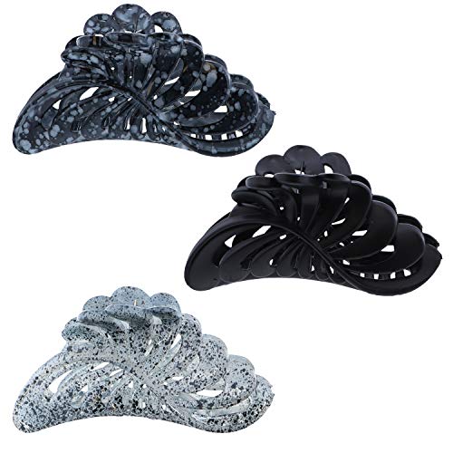 Book Cover 5 inch Large Jaw Clip Hair Claw with Leaf Design - Set of 3