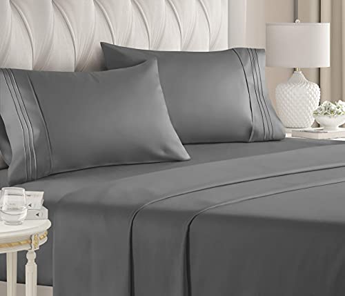 Book Cover Twin Size Sheet Set - 4 Piece - Hotel Luxury Bed Sheets - Extra Soft - Deep Pockets - Easy Fit - Breathable & Cooling Sheets - Wrinkle Free - Comfy - Dark Grey Bed Sheets - Twins Sheets - 4 PC