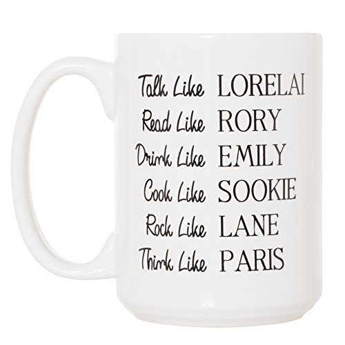 Book Cover Talk Like Lorelai, Read Like Rory - 15oz Deluxe Double-Sided Coffee Tea Mug (White)