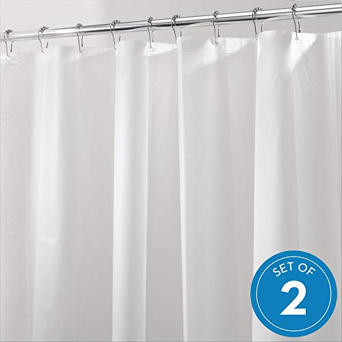 iDesign PEVA Plastic Shower Curtain Liner, Mold and Mildew Resistant Plastic Shower Curtain for use Alone or With Fabric Curtain, 72 x 72 Inches, Set of 2, White