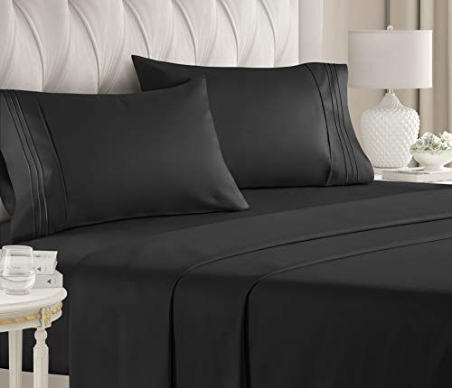 Book Cover Queen Size Sheet Set - 4 Piece Set - Hotel Luxury Bed Sheets - Extra Soft - Deep Pockets - Easy Fit - Breathable & Cooling Sheets - Wrinkle Free - Comfy - Black Bed Sheets - Queens Sheets â€“ 4 PC