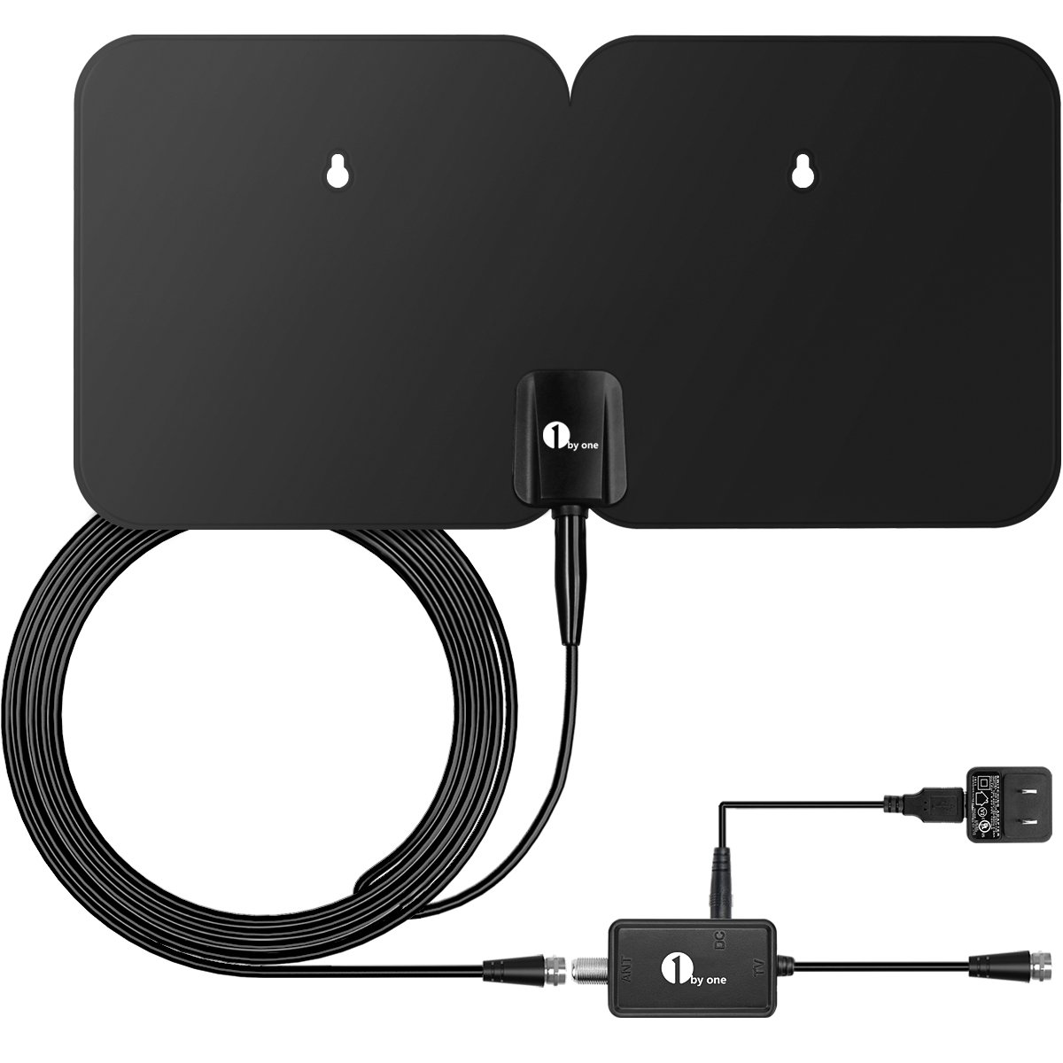 1byone 4K Double Panel HDTV Antenna, 1byone Indoor/Outdoor Amplified Digital TV Antenna Waterproof Support UHF VHF 4K Ultra HD Freeview Channels with 26ft Coaxial Cable