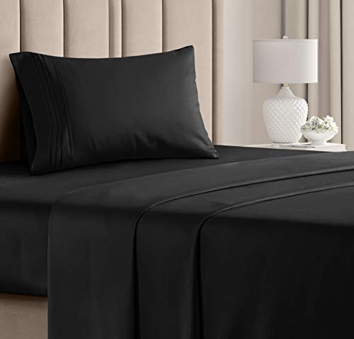 Twin Size Sheet Set - 3 Piece Set - Hotel Luxury Bed Sheets - Extra Soft - Deep Pockets - Easy Fit - Breathable & Cooling - Wrinkle Free - Black Bed Sheets - Twin Sheets - 3 PC Comfy Bed Sheet - Twins