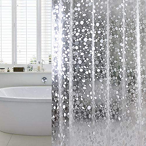 Book Cover WELTRXE EVA Shower Curtain Liner, Plastic Clear Shower Curtain Liner with Design, 72 x 72,12 Hooks