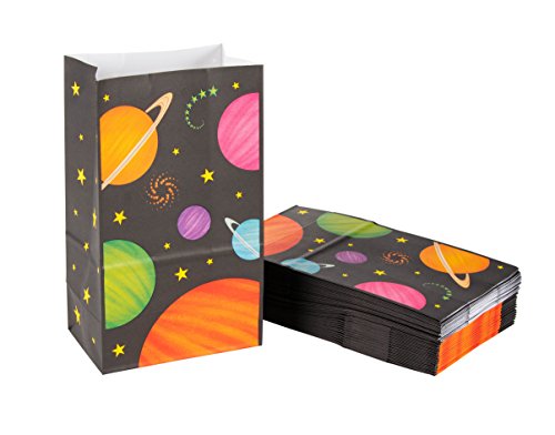 Book Cover Party Treat Bags - 36-Pack Gift Bags, Outer Space Party Supplies, Paper Favor Bags, Recyclable Goodie Bags for Kids, Planets Design, 5.2 x 8.7 x 3.3 Inches