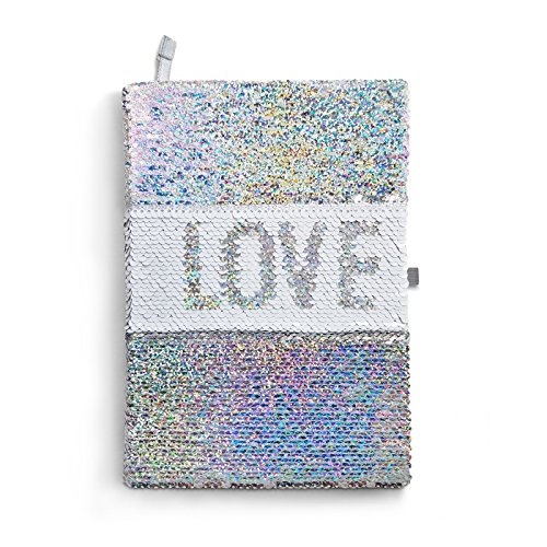 Magic Sequin Journal Where L0VE Changes to LlFE with Color Changing Flip Sequins - Pure White Sequin Notebook Reverses to Dazzling Rainbow/Mermaid Silver - Perfect Gift for Girls and Teens