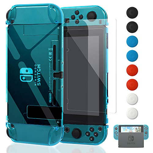 Book Cover Dockable Case for Nintendo Switch [Updated],FYOUNG Protective Accessories Cover Case for Nintendo Switch and Nintendo Switch Joy-Con Controller with a Tempered Glass Screen Protector - Clear Blue