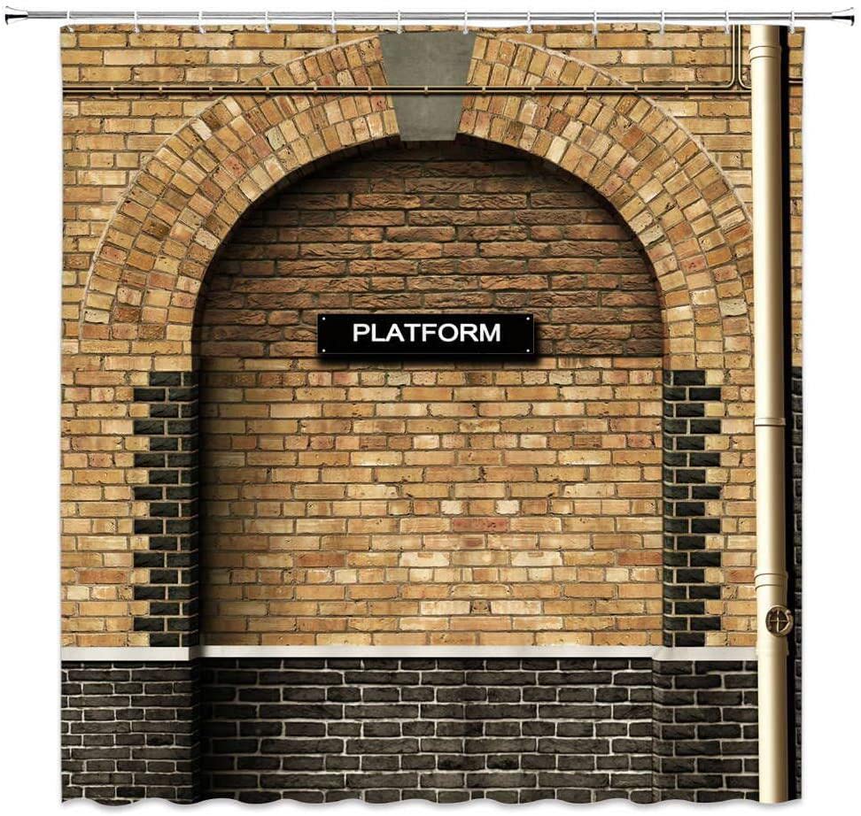 Book Cover Lierpit Platform Shower Curtain of King's Cross Station - Secret Passage to Magic School Decorative Shower Curtain Brick Wall Bathroom Accessories Polyester Fabric Bath Curtains 69X70 Inches