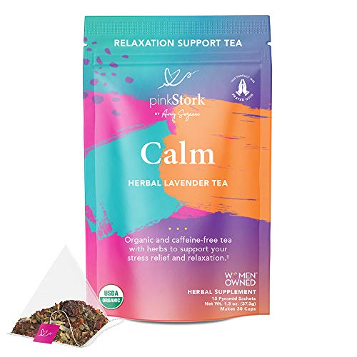 Pink Stork Calm Tea: Lavender Herbal Tea, 100% Organic, Stress Relief + Relaxation + Sleep Aid with Dandelion + Calming Natural Vanilla Flavor, Women-Owned, 30 Cups