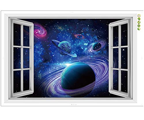 CNUSER Window View Wall Murals, 3D Space Stickers ,Outer Star Wall Decals Milky Way Galaxy Decorations