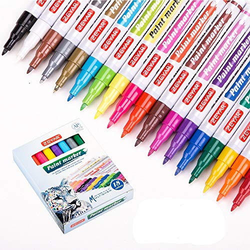 ZEYAR Paint Pens, Expert of Rock Painting, Extra Fine Point, 18 Colors, AP Certified. Permanent Ink & Waterproof, Works on Rock, Wood, Glass, Metal, Ceramic and more