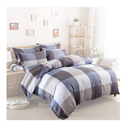 Book Cover Uozzi Bedding 3 Pieces Plaid Duvet Cover Set King Hypoallergenic Polyester (Blue Navy White Brown Plaid 102x90 duvet Cover+2 Pillow shams) 1000 TC Soft Comforter cover 3PC Modern Bedding Set for Adult