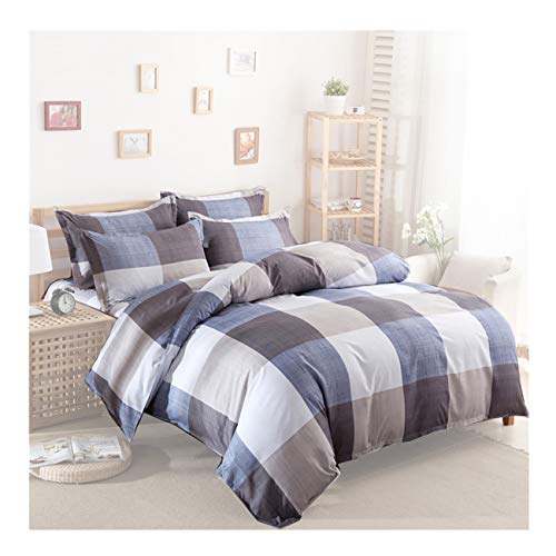 Uozzi Bedding 3 Pieces Plaid Duvet Cover Set King Hypoallergenic Polyester (Blue Navy White Brown Plaid 102x90 duvet Cover+2 Pillow shams) 1000 TC Soft Comforter cover 3PC Modern Bedding Set for Adult