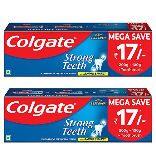 Book Cover Colgate Strong Teeth Anticavity Toothpaste with Amino Shakti - 300gm (Pack of 2)