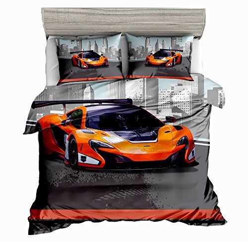 Book Cover SxinHome Orange Speed Sport car Bedding Set for Teen Boys, Duvet Cover Set,3pcs 1 Duvet Cover 2 Pillowcases(no Comforter Inside), Twin Size