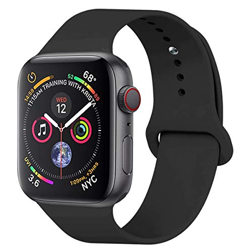 Book Cover YC YANCH Compatible with for Apple Watch Band 38mm 40mm, Soft Silicone Sport Band Replacement Wrist Strap Compatible with for iWatch Series 5/4/3/2/1, Nike+, Sport, Edition, M/L, Black