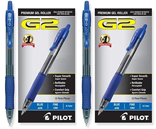Book Cover Pilot G2 Retractable Premium Gel Ink Roller Ball Pens, Fine Pt, 24 Pack, Blue