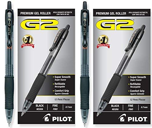 Book Cover Pilot G2 Retractable Premium Gel Ink Roller Ball Pens, Fine Pt, 24 Pack, Black