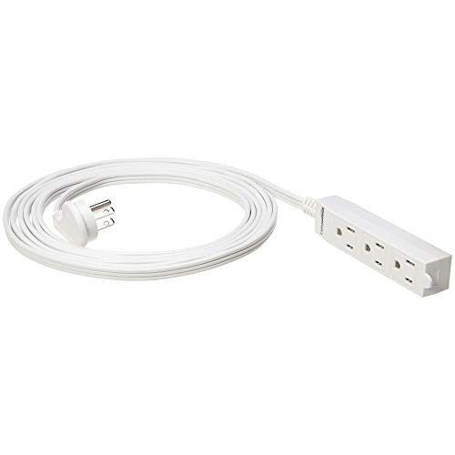 Amazon Basics Indoor 3 Prong Extension Power Cord Strip - Flat Plug, Grounded, 12 Foot, Pack of 2, White