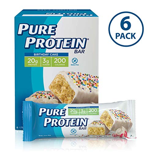 Pure Protein Bars, High Protein, Nutritious Snacks to Support Energy, Low Sugar, Gluten Free, Birthday Cake, 1.76 Ounce (Pack of 6)