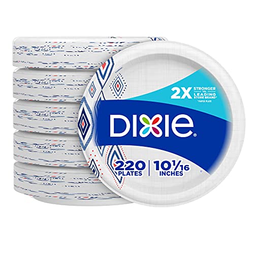 Book Cover Dixie Paper Plates, 10 1/16 inch, Dinner Size Printed Disposable Plate, 220 count (5 packs of 44 Plates), Packaging and Design May Vary