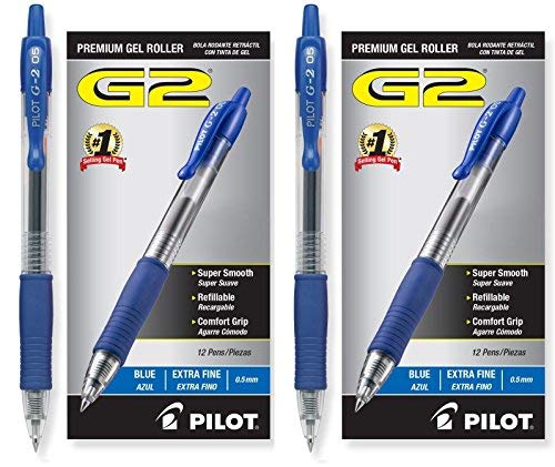 Pilot G2 Retractable Premium Gel Ink Roller Ball Pens, Extra Fine, 24 Pack, Blue