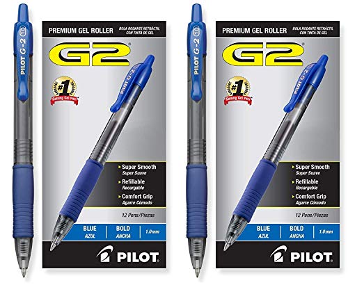 Book Cover Pilot G2 Retractable Premium Gel Ink Roller Ball Pens, Bold Pt, 24 Pack, Blue