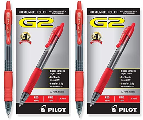 Book Cover Pilot G2 Retractable Premium Gel Ink Roller Ball Pens, Fine Pt, 24 Pack, Red
