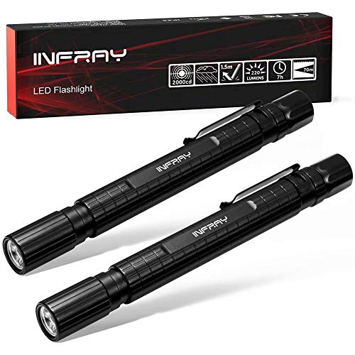 Book Cover INFRAY LED Pen Light Flashlight (2PACK), Zoomable, Small EDC 220 Lumens Penlight for Inspection, Repair, Camping. IPX5 Water-Resistant, 3 Modes (High, Low, Strobe)