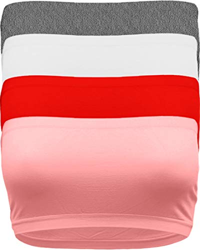 Strapless Bandeau Bra, Seamless Stretchy Crop Tube Top Pack Sets of 4 or Single