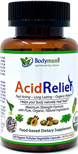 Bodymune AcidRelief All-Natural USDA Organic Acid Relief Supplement, Acid Indigestion Relief Supplement | 100% Vegan Non-GMO Gluten-Free USA Made - 60 Capsules