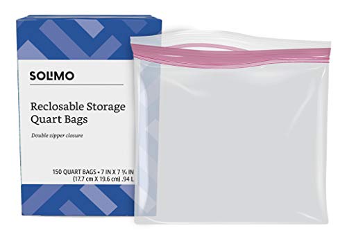 Book Cover Amazon Brand - Solimo Quart Food Storage Bags, 150 Count