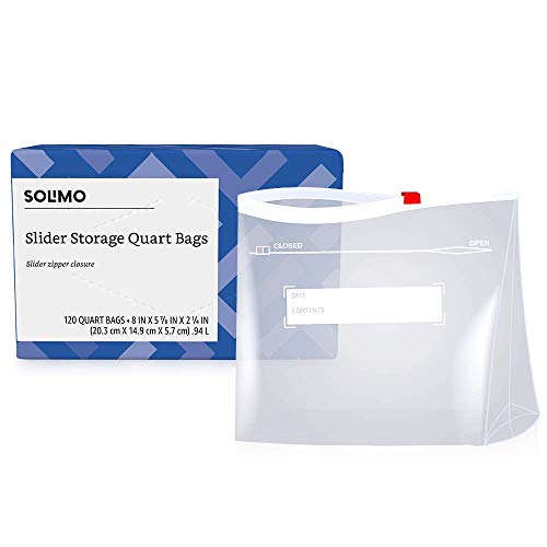 Book Cover Amazon Brand - Solimo Slider Quart Food Storage Bags, 120 Count
