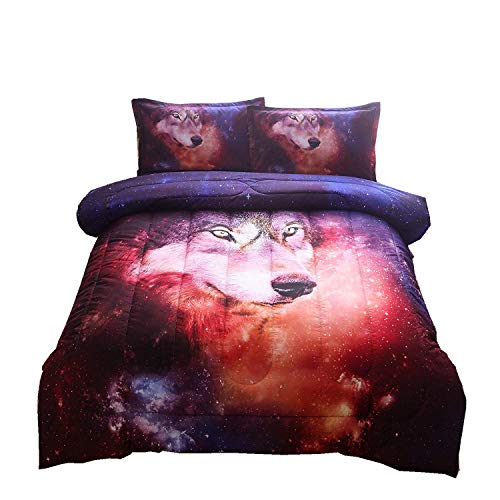 A Nice Night Galaxy Comforter Bedding Sets 3D Wolf Printed Space Quilt Set Full Size