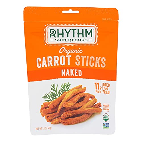 RHYTHM SUPERFOODS, CARROT STICKS, OG2, NAKED, Pack of 12, Size 1.4 OZ - No Artificial Ingredients Gluten Free Kosher Vegan 95%+ Organic