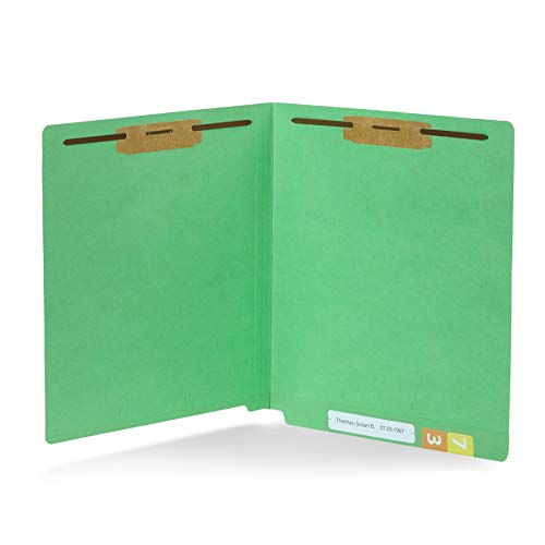 50 Green End Tab Fastener File Folders - Reinforced Straight Cut Tab - Durable 2 Prongs Designed to Organize Standard Medical Files, Receipts, Office Reports, and More - Letter Size, Green, 50 Pack