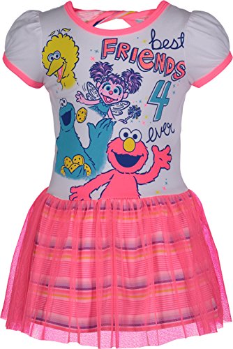 Sesame Street Toddler Girls' Tulle Dress Big Bird, Abby, Cookie Monster & Elmo (3T White)