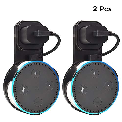 Book Cover Outlet Wall Mount Holder Stand 2 Packs for Home Voice Assistants 2nd Generation Plug in Study, Kitchen, Bedroom, Bathroom (Short Cable Included, Black)