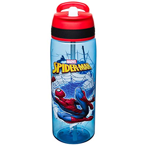 Zak Designs Marvel Comics Water Bottle with Built-In Carrying Loop, Durable Water Bottle Has Wide Mouth and Break Resistant Design (25oz, Spider-Man, Tritan, BPA-Free)