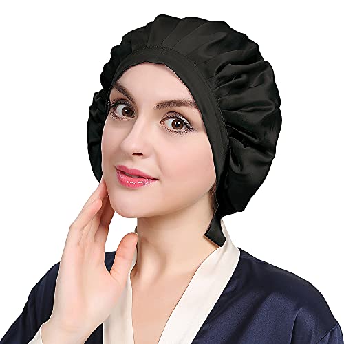 Book Cover LilySilk 100% Mulberry Silk Bonnet, 19 Momme Silk Night Sleep Cap Adjustable Hair Wrap for Sleeping