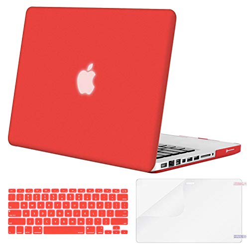 MOSISO Plastic Hard Shell Case & Keyboard Cover & Screen Protector Only Compatible with MacBook Pro 13 inch (A1278, Old Version with CD-ROM), Release Early 2012/2011/2010/2009/2008, Red