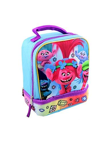 Book Cover Trolls Dual Compartment Soft Lunch Box (Blue/Pink)