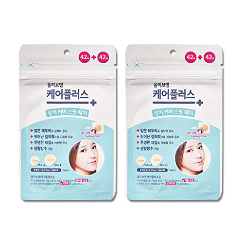 OLIVE YOUNG 2 Pack Care Plus Spot Patch 84ea (Total 168ea = 10mm 120ea + 12mm 48ea) - Acne Spot Pimple Absorbing Cover Patch, Moist Wound Dressing for Skin Trouble Acne Pimple Care Hydrocolloid Patch