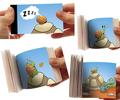 LCDG La Tortue et l'escargot : Le Flipbook - Mini Livre à feuilleter pour Enfant - Folioscope, Animation avec Animaux - Flip Book Jouet d'antan - Cinéma de Poche, Turtle and Snail