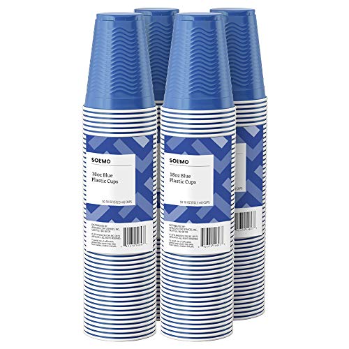 Book Cover Amazon Brand - Solimo 18oz Disposable Plastic Party Cups, 200 Count, Blue