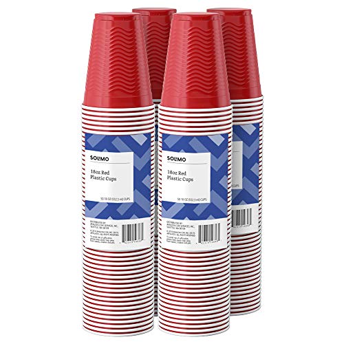 Book Cover Amazon Brand - Solimo 18oz Disposable Plastic Party Cups, 200 Count, Red