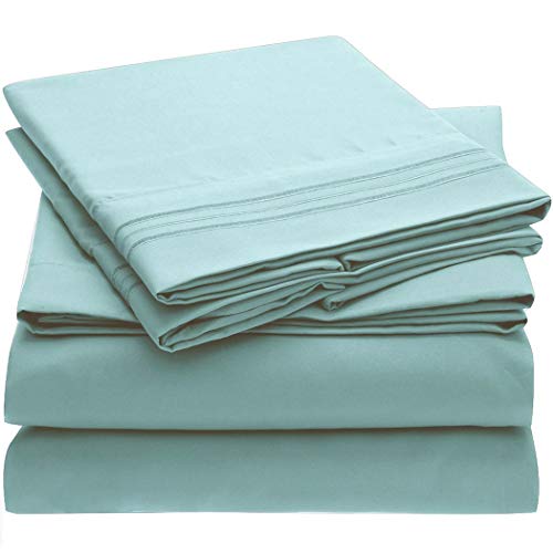 Book Cover Mellanni Bed Sheet Set - Brushed Microfiber 1800 Bedding - Wrinkle, Fade, Stain Resistant - 4 Piece (Queen, Spa Blue)