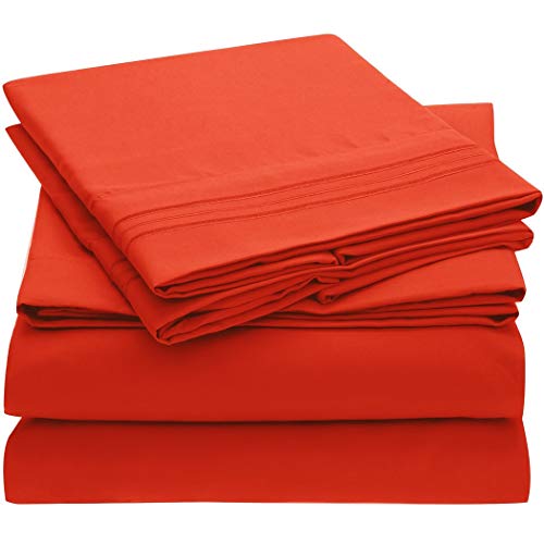 Book Cover Mellanni Twin XL Sheet Set - Hotel Luxury 1800 Bedding Sheets & Pillowcases - Extra Soft Cooling Bed Sheets - Deep Pocket up to 16 inch - Fits College Dorm Room Mattress - 3 Piece (Twin XL, Red)